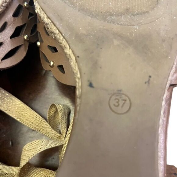 Gabriela Ephrem Leather Denim Flats Gold Lace Ankle Ribbon Size EU 37 (US 6.5) - Picture 10 of 10